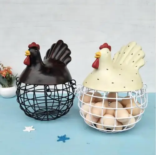 

New American Iron Egg Storage Basket Snack Fruit Basket Creative Collection Ceramic Hen Oraments Decoration Kitchen Accessories