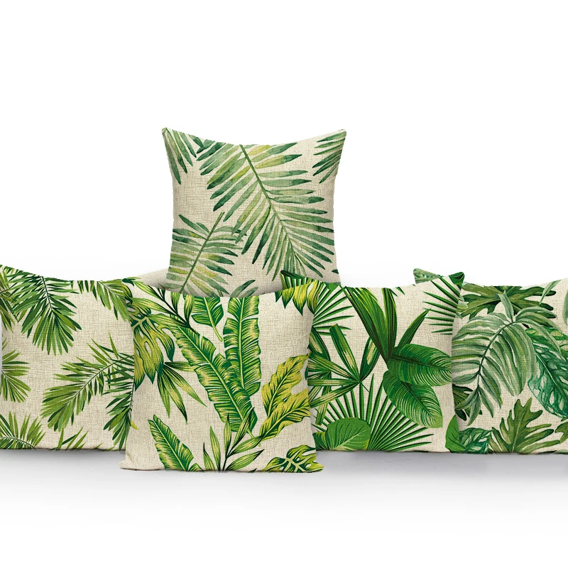 

Tropical Leaves Pillow Case Green Leaves Cushions Cover Tropical Plants Home Decoration Outdoor Car Bed Cushion Cases