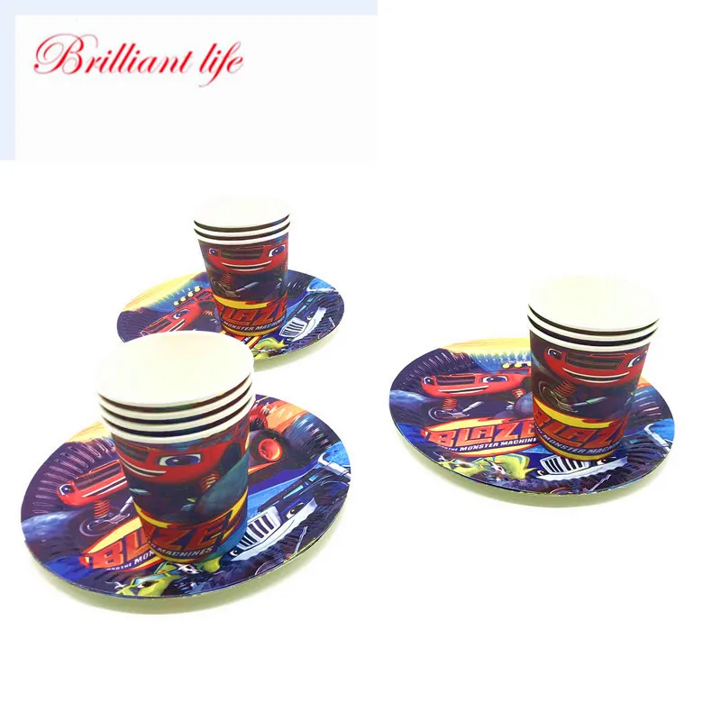 40pcs Blaze And The Monster Machines Theme Birthday Party Decorations Supplies Plate Cup Cars Baby Shower Disposable Tableware