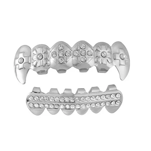 silver Teeth Jewelry Silver /Gold Teeth Grillz Hip hop Teeth Drip Grills Dental Top&Bottom Grill Tooth Caps Cosplay Party Body Jewelry - Окраска металла: silver