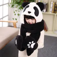 Милая шапка для мальчиков и девочек, новая зимняя Толстая теплая шапка-чепец в форме панды, перчатки, шарф, костюм, сумка для занятий спортом на открытом воздухе, набор шарфов