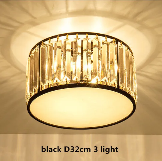 black D32cm 3 light Коридор круглый черный/золотой металл E14 Светодиодные потолочные светильники блеск K9 кристалл спальня светодиодный потолочный светильник освещение в помещении - Цвет корпуса: black D32cm 3 light