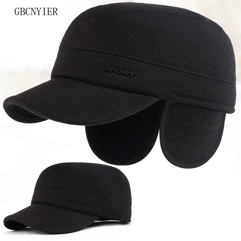 GBCNYIER Outdoor Winter Windproof Sunhat Short Brim Lock Warm Ear Protection Woolen Men Hat Fashion Dark Color