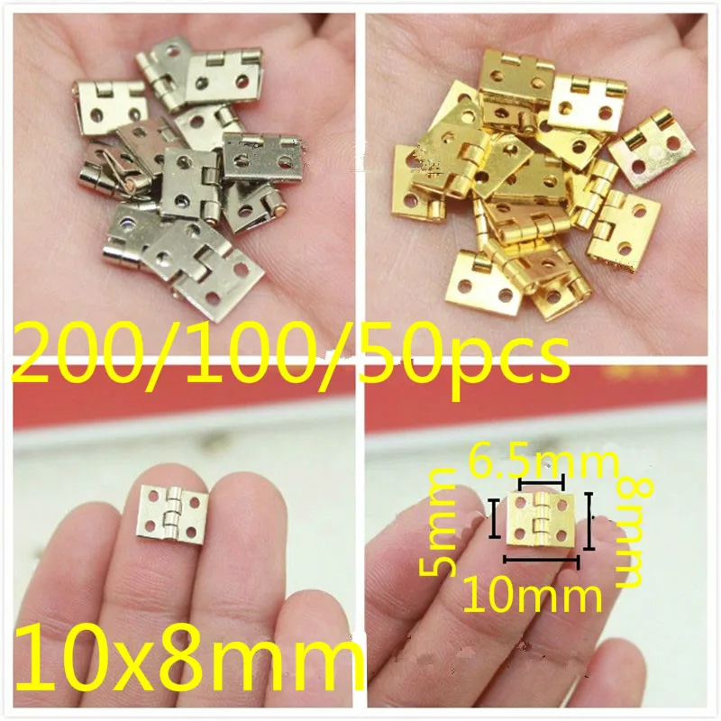 300/200/100/50 шт. 10x8 мм латуни мини-петля Декор Дверные Петли Подарочная коробка ювелирных изделий Фурнитуры мебельная фурнитура ногти золотого, серебряного цвета