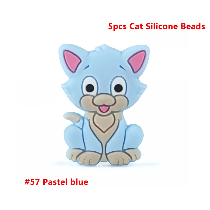 Keep&Grow Silicone Beads Candy Cat Baby Teether Cartoon Food Grade Safe Toys Tiny Rod For DIY Necklace Accessories BPA Free - Цвет: 57 Cat bead-5pcs
