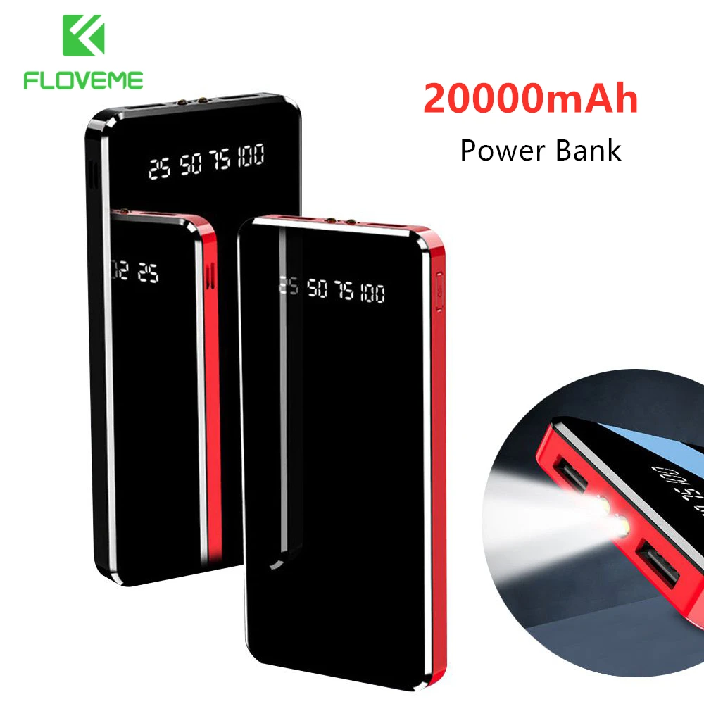 

Mirror 20000 mAh Power Bank LED Digital Display Portable External Battery Charger 10000mAh Powerbank For iPhone 11 7 8 Xiaomi Mi