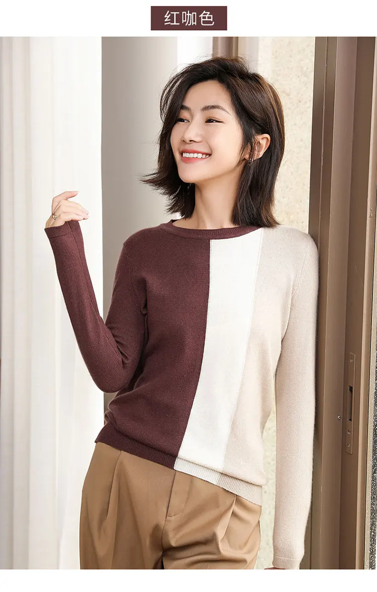 adishree woman winter Cashmere sweaters and auntmun knitted Pullovers High Quality Warm Patchwork thickening O-neck