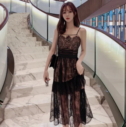 

Formal Dress Women's 2019 Summer New Style WOMEN'S Dress Sexy Tube Top Waist Hugging A- line Skirt Camisole Lace Dress