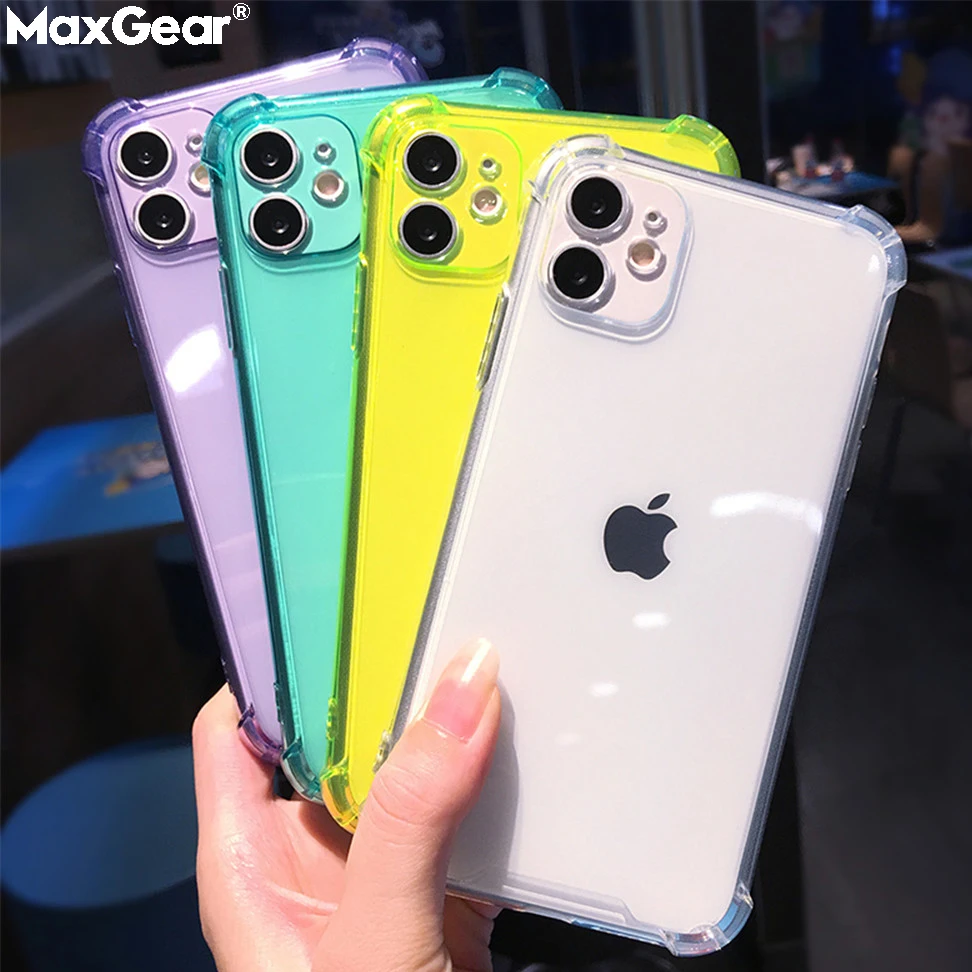 Противоударный флуоресцентный чехол карамельных цветов для iPhone 12 Mini 11 Pro Xs MAX XR X SE