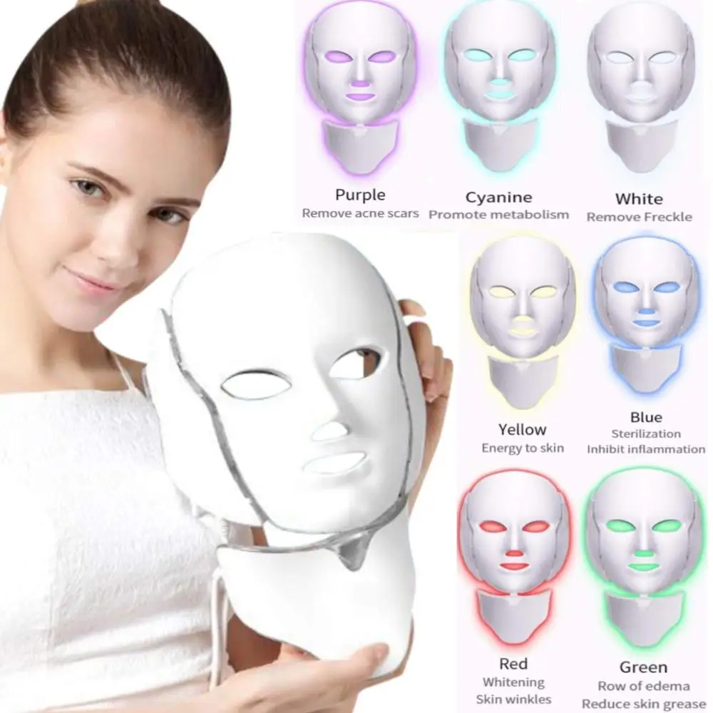 Подарок на год, электрическая светодиодный маска для лица, омоложение кожи, 7 цветов, против акне, морщин, салонная, для домашнего использования