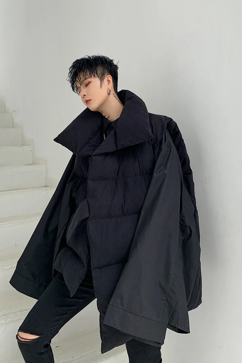 S-XL! зимнее темно-черное хип-хоп индивидуальное ассиметричное хлопковое пальто без рукавов мужской свободный ленивый хлопковый жилет