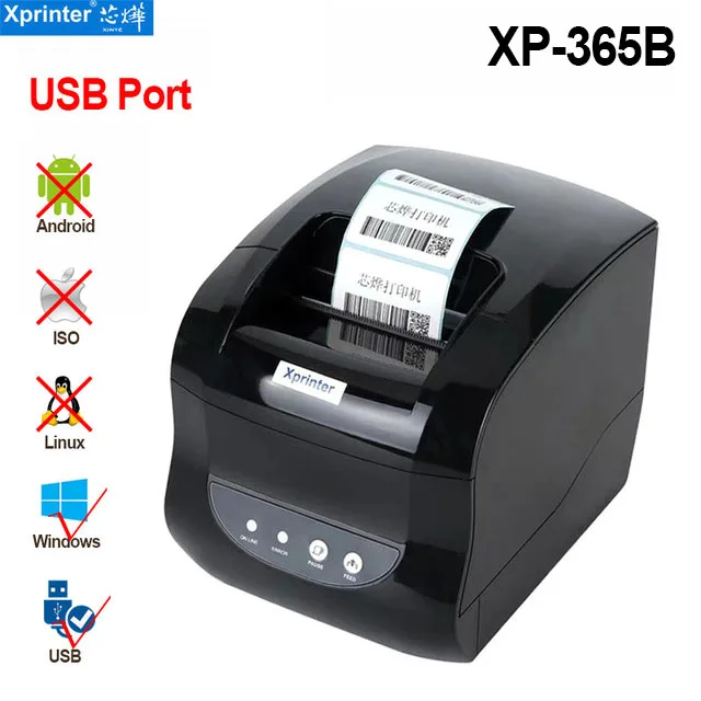 Xprinter 365B Thermal Label Barcode Pos Printer Bluetooth 80MM Receipt Sticker Printing Machine 127MM/S for Android IOS Windows mini printer for stickers Printers