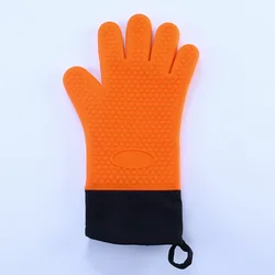 Double Layer Heat Resistant Baking Gloves - Silicone & Cotton Flexible Oven Mitts (1Pcs Orange)
