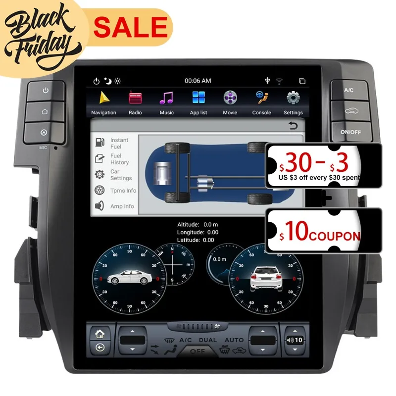 

Android 9.0 4G+128GB For Honda Civic 2016 - 2019 Car GPS Navigation Caeplay Auto Radio Stereo Video Multimedia Player Head Unit