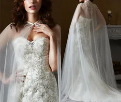 2.5 Meters Length Long Tulle Lace Women Wedding Cape with Button Beach Ivory White Bolero Jacket Wrap Marriage Accessories