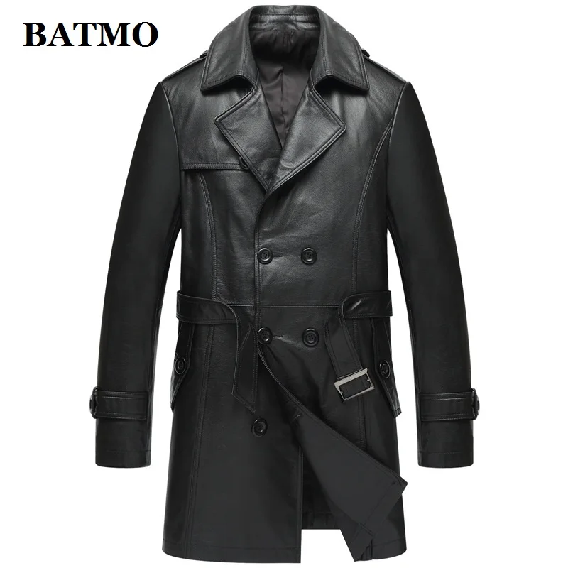 

Мужской двубортный тренчкот BATMO, из 2020 натуральной коровьей кожи, винно-красного цвета, 100%
