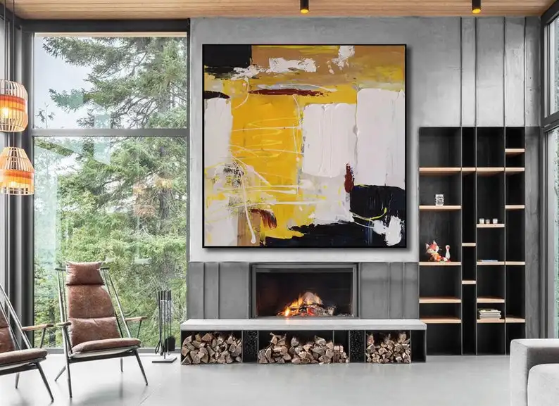 

Handmade Canvas Painting Yellow Art Modern Minimalist Decorative Painting Office Painting Large Size Pictures For Home Design