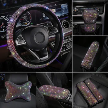 

Spot Universal Rhinestone Diamond Car Accessories Steering Wheel Cover Car Decor Set Car Styling