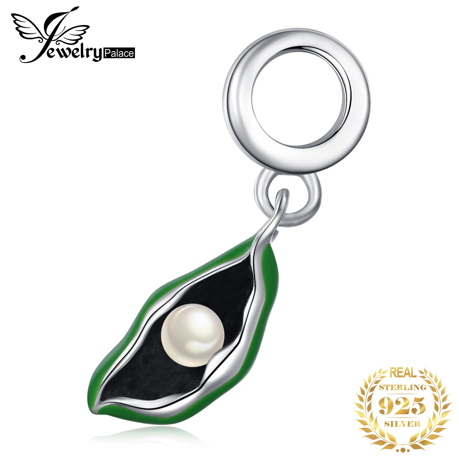 JewelryPalace 925 пробы Серебряный Зеленый Эмаль Горох с жемчугом очаровательные бусины