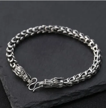 20 см мужской браслет Настоящее серебро 925 6 мм