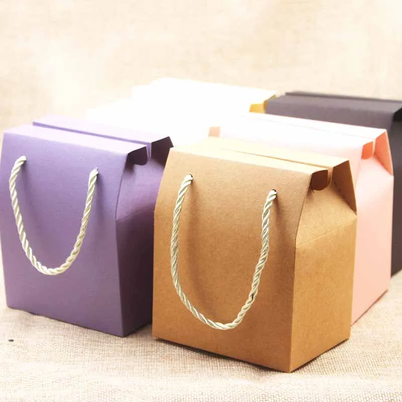 

Feiluan 10pc multi color Paper Candy Boxes With Handle Snack Cookie Chocolates Gifts box for wedding birthday party decoration