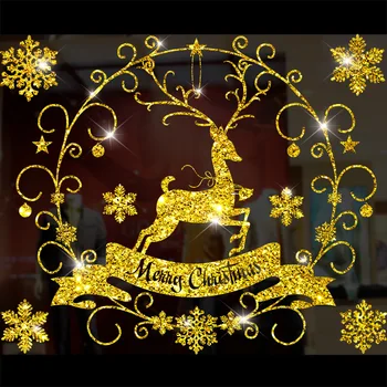 

Large Size Golden Window Sticker Merry Christmas Wall Stickers Transparent Santa Claus Happy New Year Decoration for Room Home