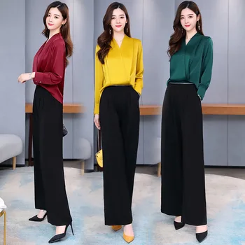 

Lady Stitching Zip Jumpsuit Women Long Wide Leg Rompers V-neck Jumpsuits Temperament Loose Overalls