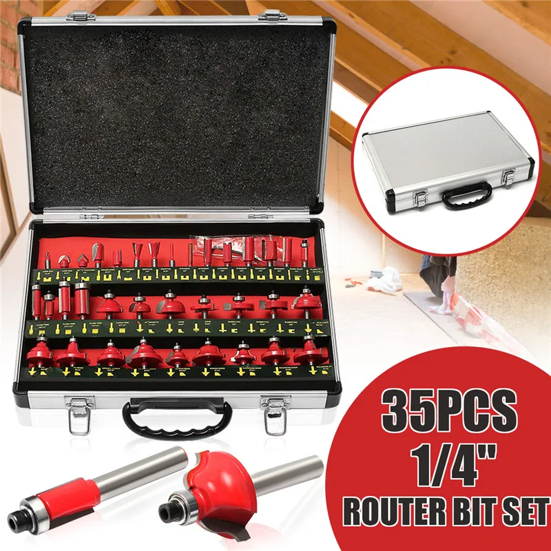 

35pcs 1/4 Inch Shank Tungsten Carbide Tip Router Bit Set Wood Working Tool
