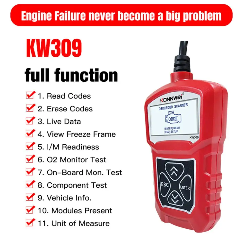Автомобильный диагностический сканер KONNWEI KW309 OBDII OBDII/2 кода EOBD на 7 языках |