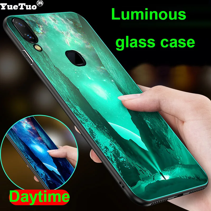 

YueTuo Luminous Tempered glass case for vivo x20 x9 x9s plus x23 x27 S1 v15 pro x21i x21s NEX IQOO NEO luxury phone back cover