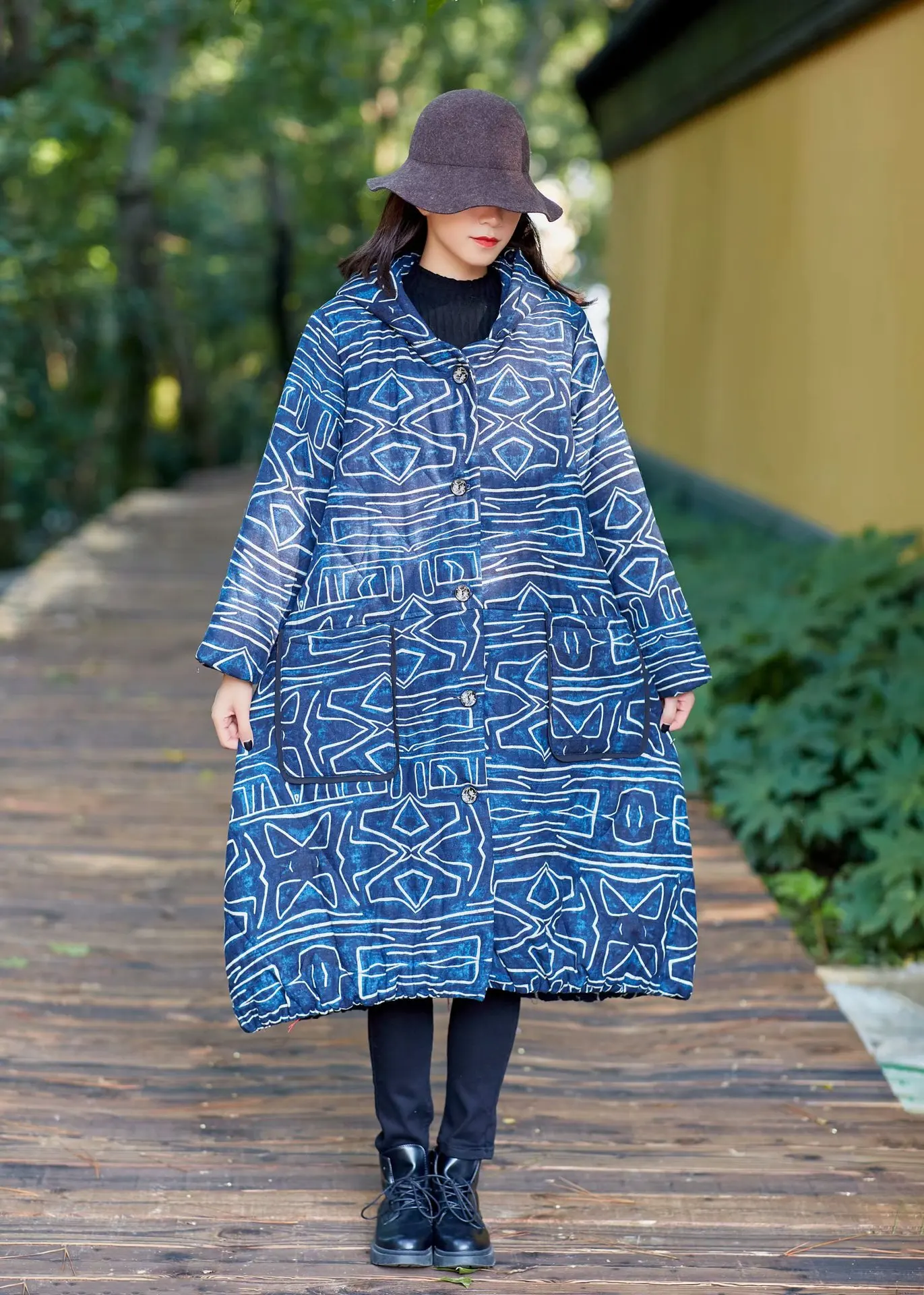 Winter Thick Space Cotton Hooded Wave Large Size Retro WOMEN'S Cotton Padded Clothing
