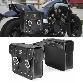 

New 2X Motorcycle Universal PU leather Box Hanging Side Bag Saddlebags Suitcase Rider For Honda For KTM Accessories Metal Buckle