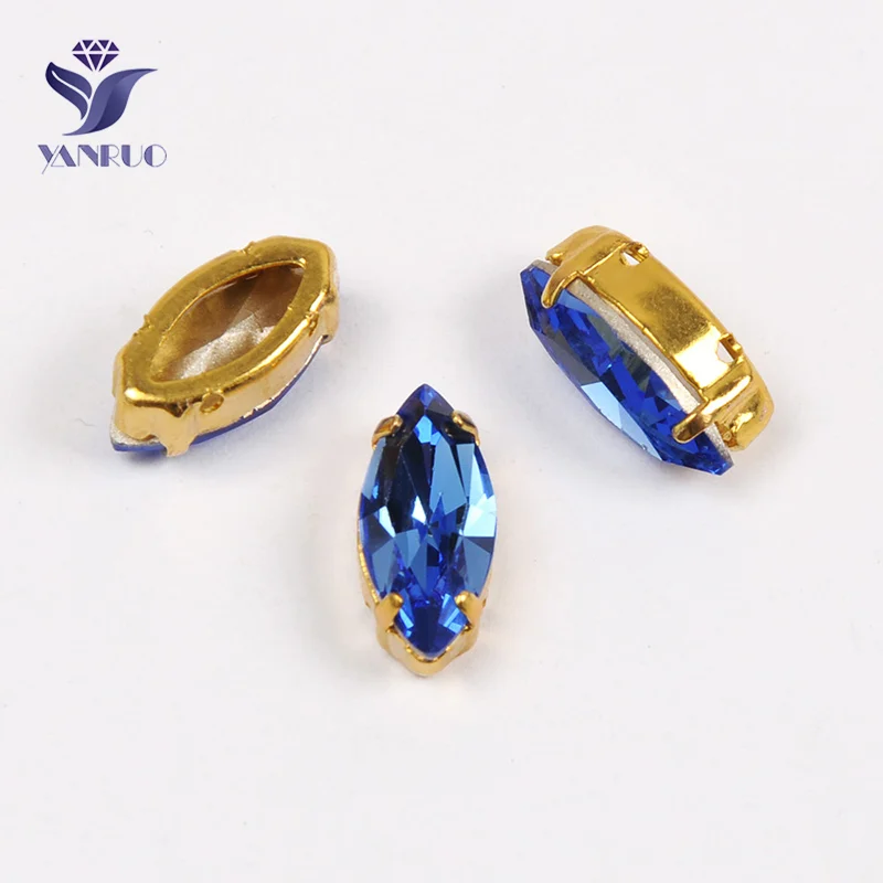 With Gold Claw YANRUO 4200 сапфировые Глаза Лошади синие Швейные Наветт стеклянные кристаллы и камни точечные назад когти камни для свадебных платьев - Цвет: With Gold Claw