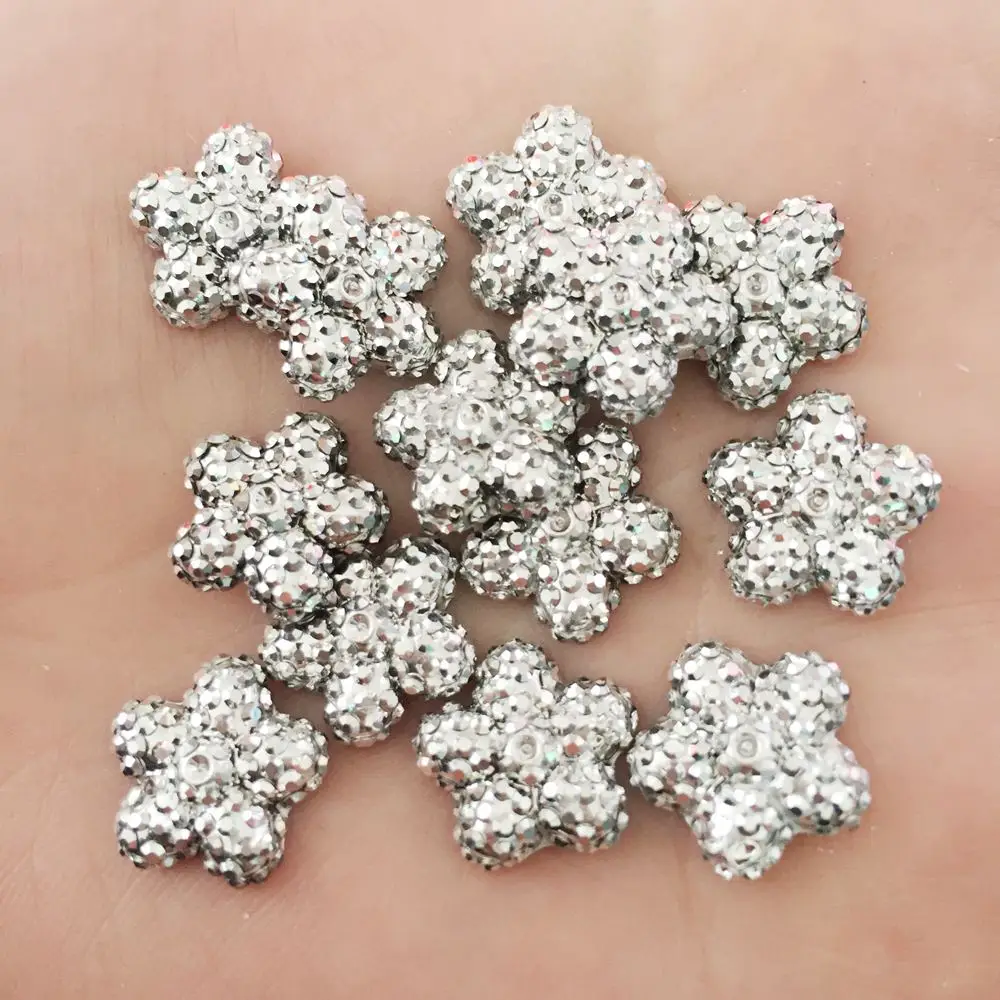 60Pcs Shiny Resin Silver Flower Flatback Rhinestone Clothing Applique Scrapbook Jewelry DIY Craft Supplies OD734 | Дом и сад