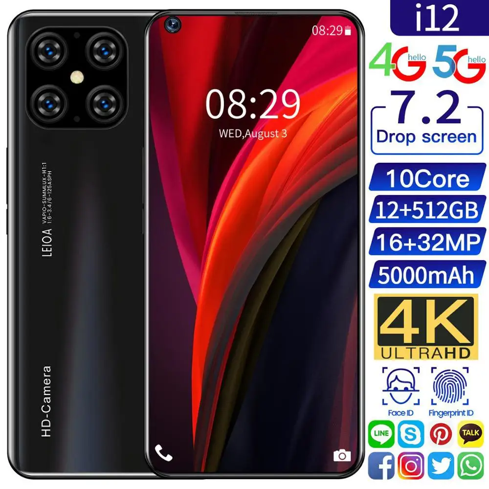 7.2 Inch Global Version i12 Smartphone FullScreen