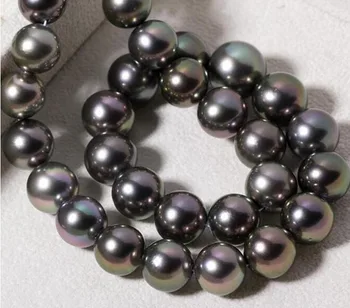 

18"9-10MM NATURAL SOUTH SEA GENUINE BLACK ROUND PEARL NECKLACE 14K buckle