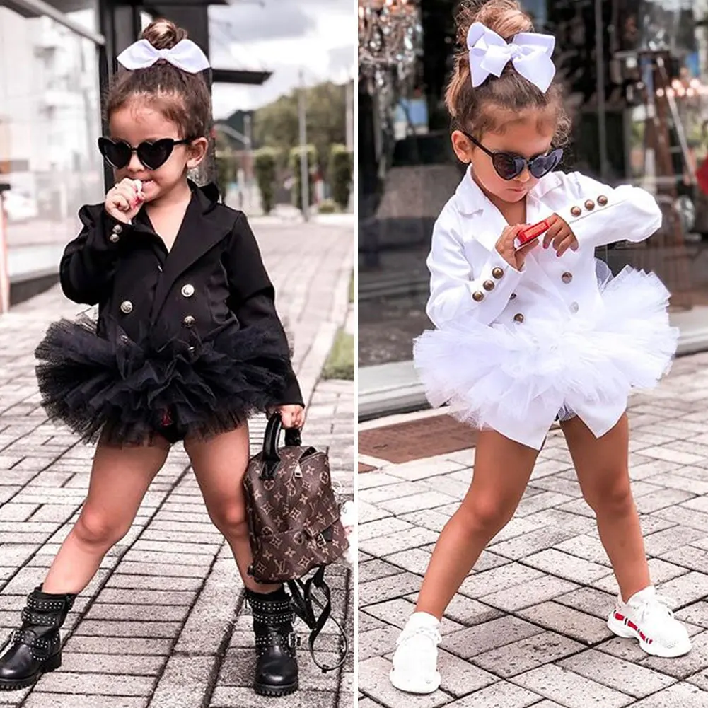 

2-7Y Autumn Winter Children Girl Fashion Suit Dress Long Sleeve Tutu Dress Party Wedding Dresses Kids Girl Clothes Black White