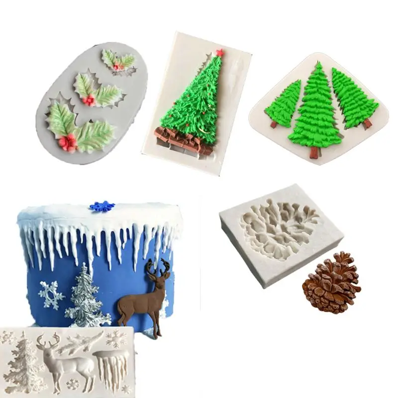 

5 Pcs Christmas Silicone Mold for Paste Polymer Clay Soap Resin Kitchen Baking Sugar Craft Cupcake Decorating Tools