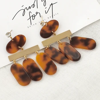 

AENSOA Ethnic Geometric Round Square Drop Earrings Vintage Brown Acrylic Resin Geometric Statement Earrings Fashion Jewelry 2020