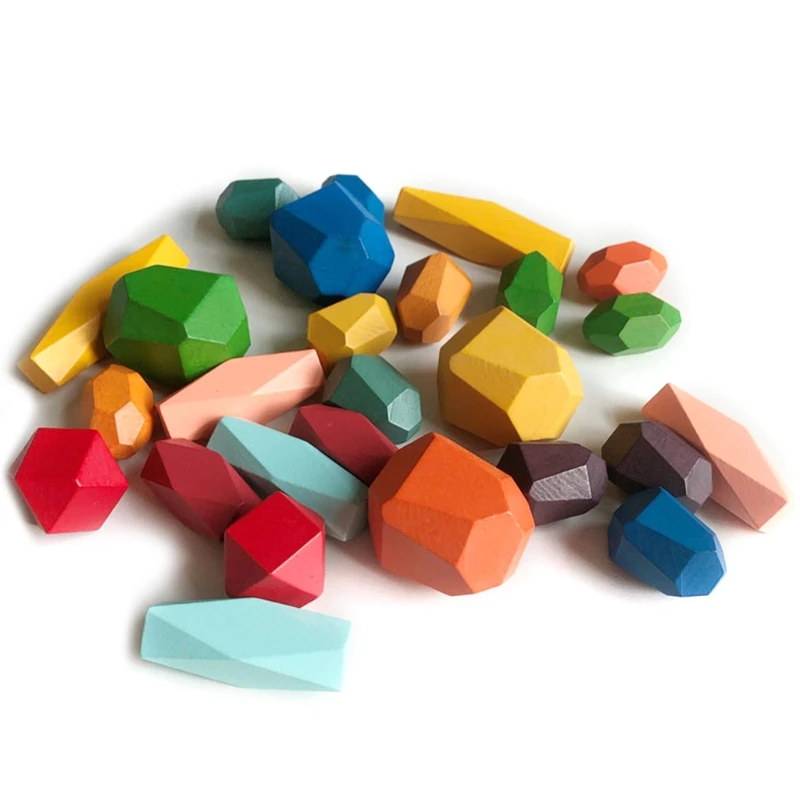 

26 Pcs Children Wooden Colored Stone Kids Creative Educational Montessori Toys Gifts Stacking Game Building Block