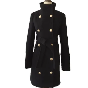 

New Fashion 2020 autumn Winter stand collar Women Double Breasted Wool blends Coat