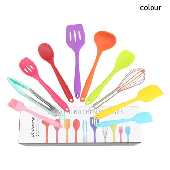 

10 pieces / set of color silica gel cooking utensils and cookware set high temperature resistant non stick cooking utensils and
