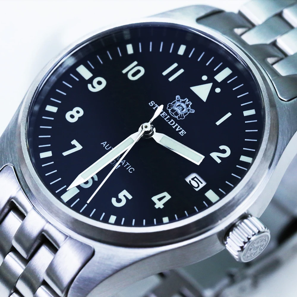 US $92.88 STEELDIVE 1940 Automatic Watch Men NH35A Pilot Watch 316L Steel Watches C3 Luminous Automatic Wristwatch Diver Watches 200m