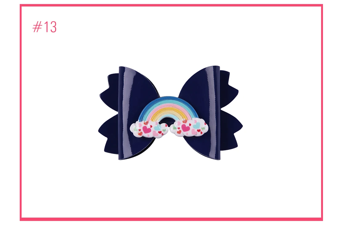 13pcs/set Girls Sweet Hair Bow Clips Children Barrettes Rainbow Hairpins 3 Inch Hairbow Glossy Pink Color Kids Hair Accessories