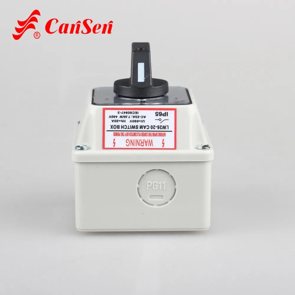 CANSEN LW26-20 Ith 20A поворотный кулачковый переключатель 1-0-2 2P с IP65 Водонепроницаемый коробка наружный переключатель