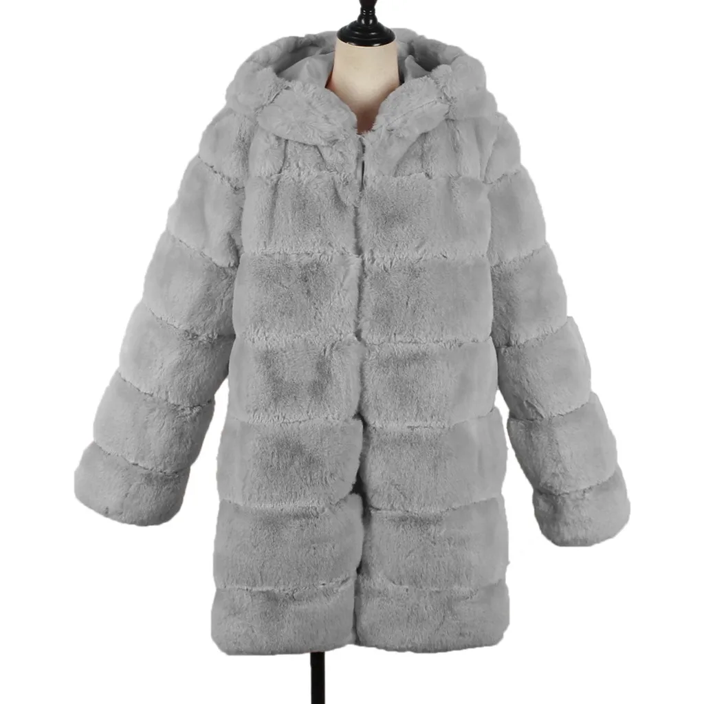 CHAMSGEND, Женское пальто из искусственного меха, с капюшоном, с воротником, с длинным рукавом, осень, зима, теплая куртка, верхняя одежда для женщин, мохнатое пальто, верхняя одежда