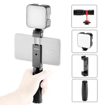 

Smartphone Video Microphone Kit with LED Light Phone Cold Shoe Clamp Holder Tripod Vlog Handle Grip YouTube Filmmaker Video Kit