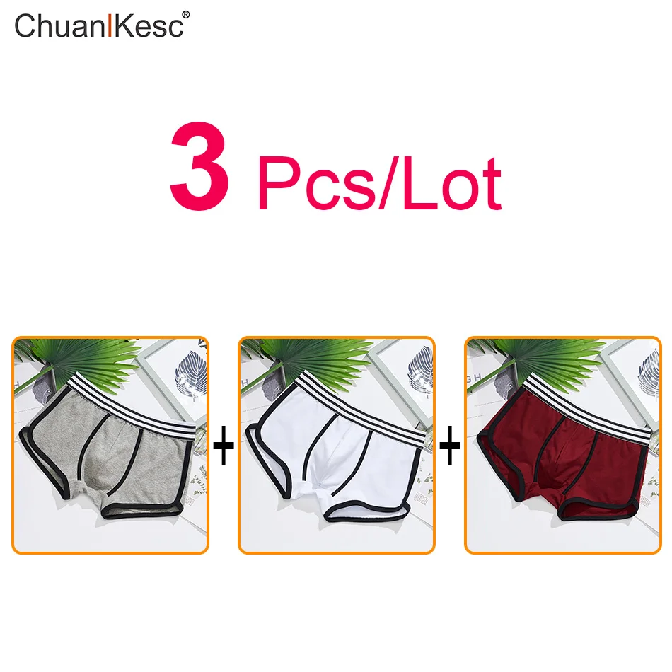 Pure Cotton Men's Underwear Korean Youth Sexy Low Waist Boxer Pants Simple And Comfortable Wide Belt Large Size Fashion Pack of3