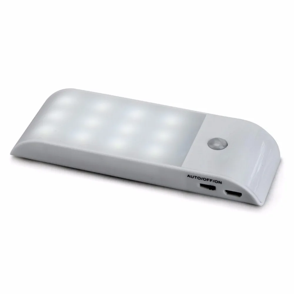 12 LED PIR Infrared Stick-on Rechargeable Wardrobe Night Light USB Motion Detector Induction Sensor Closet Corridor Lamp 5V