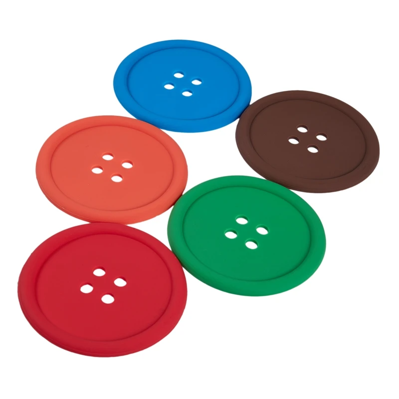 New-5 Colors Round Button Shaped Non-slip Insulated Silicone Cup Mats Coasters Holders